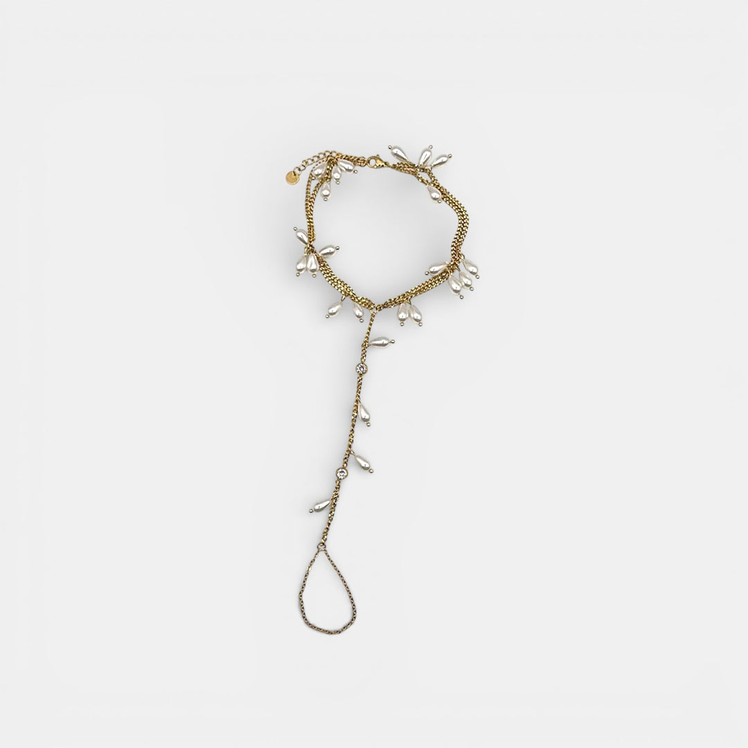 Zircon & Parels Dubbele Enkelketting – 18k Verguld