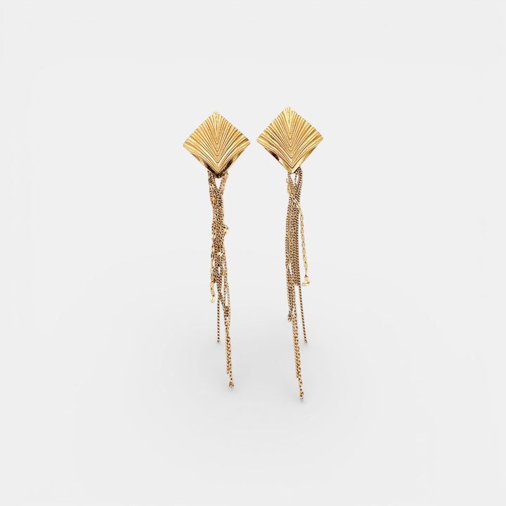 Rhombus Chain Drop Oorbellen – 18k Verguld