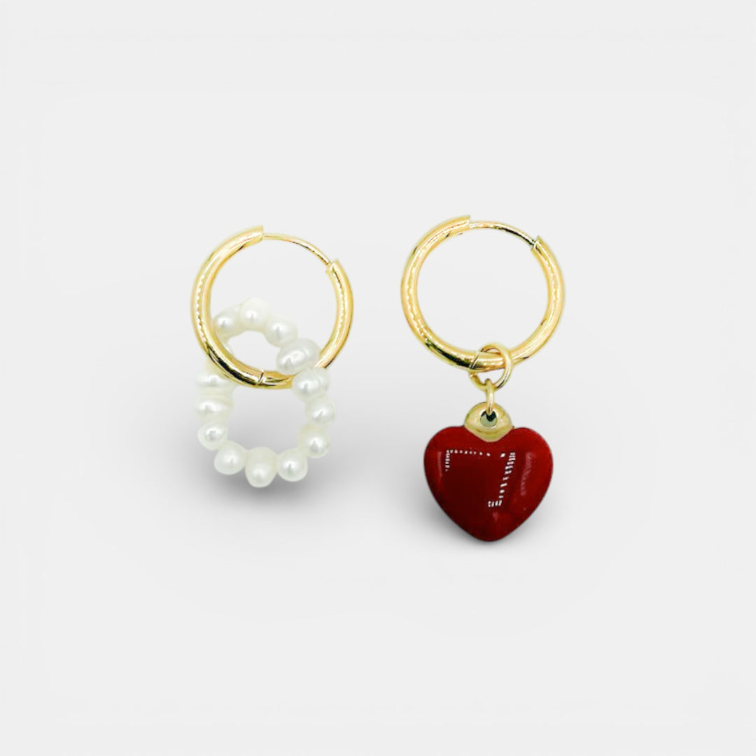 Heart Pearl Drop Oorbellen – 18k Goud Verguld