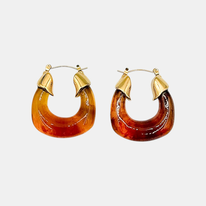 Resin Hoops Bruin Oorbellen – 18k Verguld