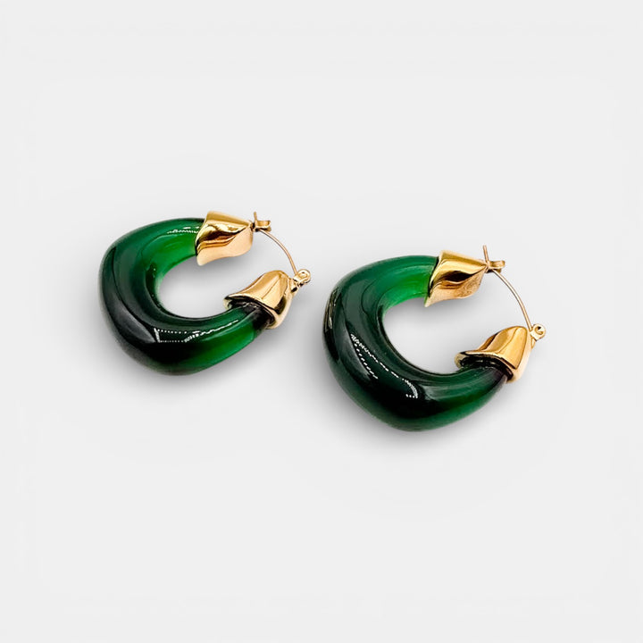 Resin Hoops Groen Oorbellen – 18k Verguld