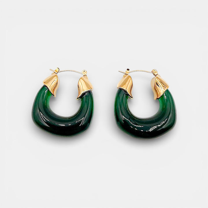 Resin Hoops Groen Oorbellen – 18k Verguld