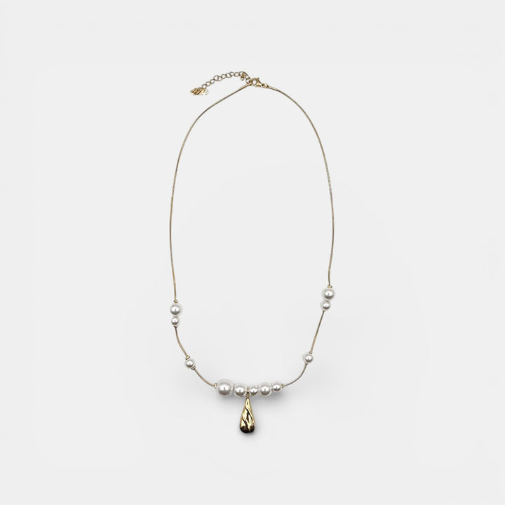 Pearl & Teardrop Ketting – 18k Verguld