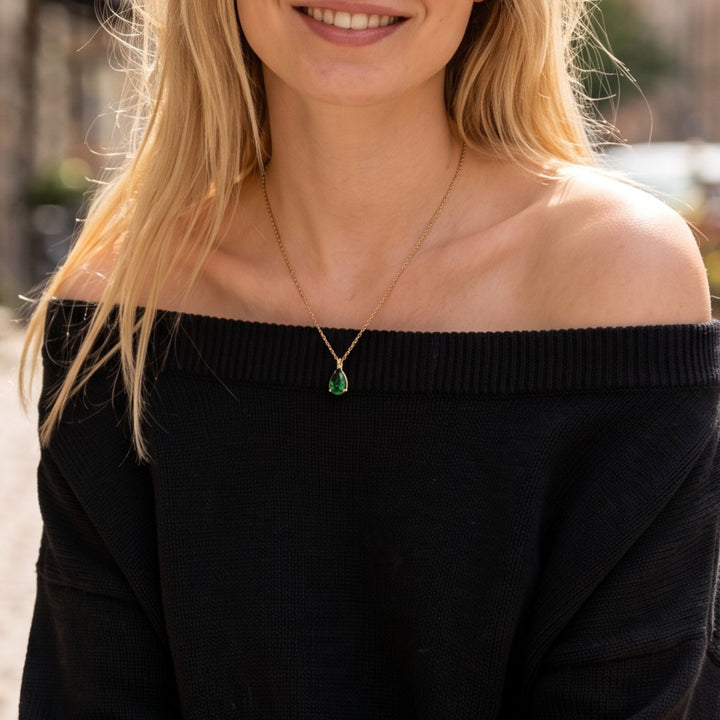 Green Teardrop Ketting - 18k Goud Verguld