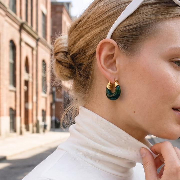 Resin Hoops Groen Oorbellen – 18k Goud Verguld